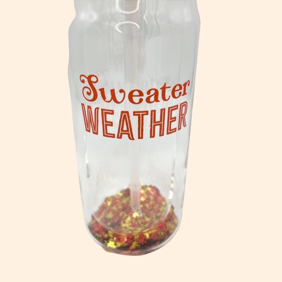 NWT SWEATER WEATHER NORDSTROM TMD DBL GLASS TUMBLER CONFETTI LEAVES BAMBOO LID - Picture 3 of 5